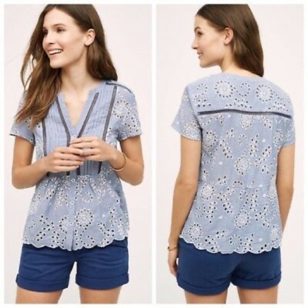 Anthropologie Holding Horses Eyelet Babydoll Top